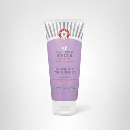 First Aid Beauty - KP Bump Eraser Body Scrub with 10% AHA, Keratosis Pilaris Skin Exfoliator with Glycolic and Lactic acids, Helps Reduce Chicken Bumps, Safe for Sensitive Skin, 2 oz
