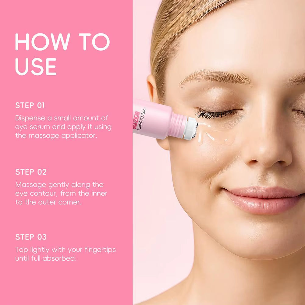 15Ml Sakura Serum Eye Massage Cream Slide Ball Essence Firming Remover Dark Circles Wrinkle Anti-Puffiness Bags under Eye Serum