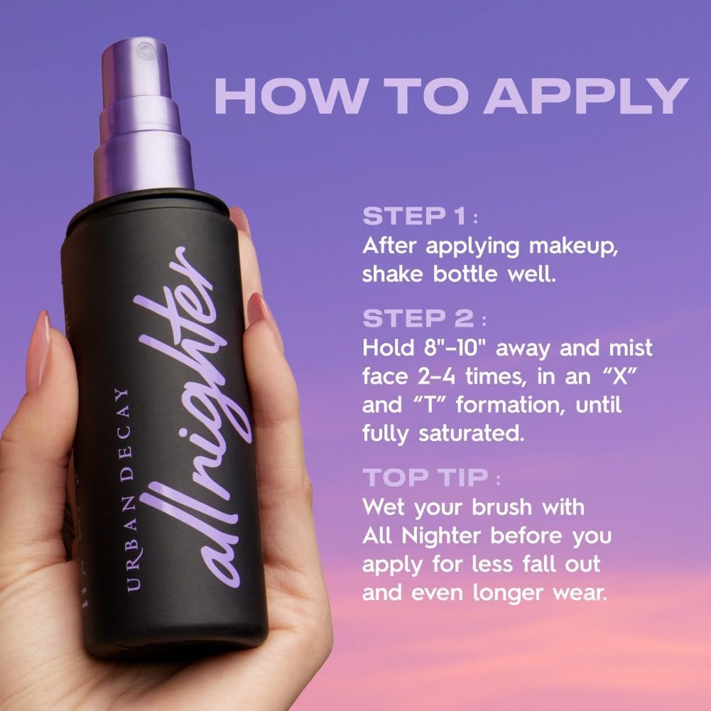 Urban Decay All Nighter Waterproof Makeup Setting Spray - Natural Finish, Smudge-Proof, Transfer-Resistant, up to 16HR Wear, Cools Skin Temperature, Fine Mist, Controls Shine, Vegan & Oil-Free Formula