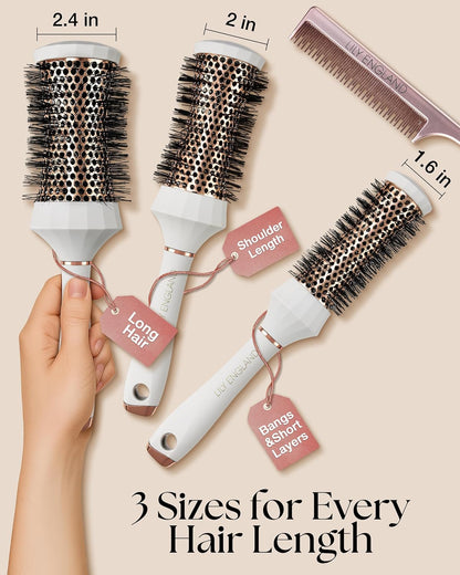 round Hair Brush Set, 4 Piece Professional Blow Dry Kit with 3 round Brushes and Comb for Styling, Beauty Gifts Sets for Women