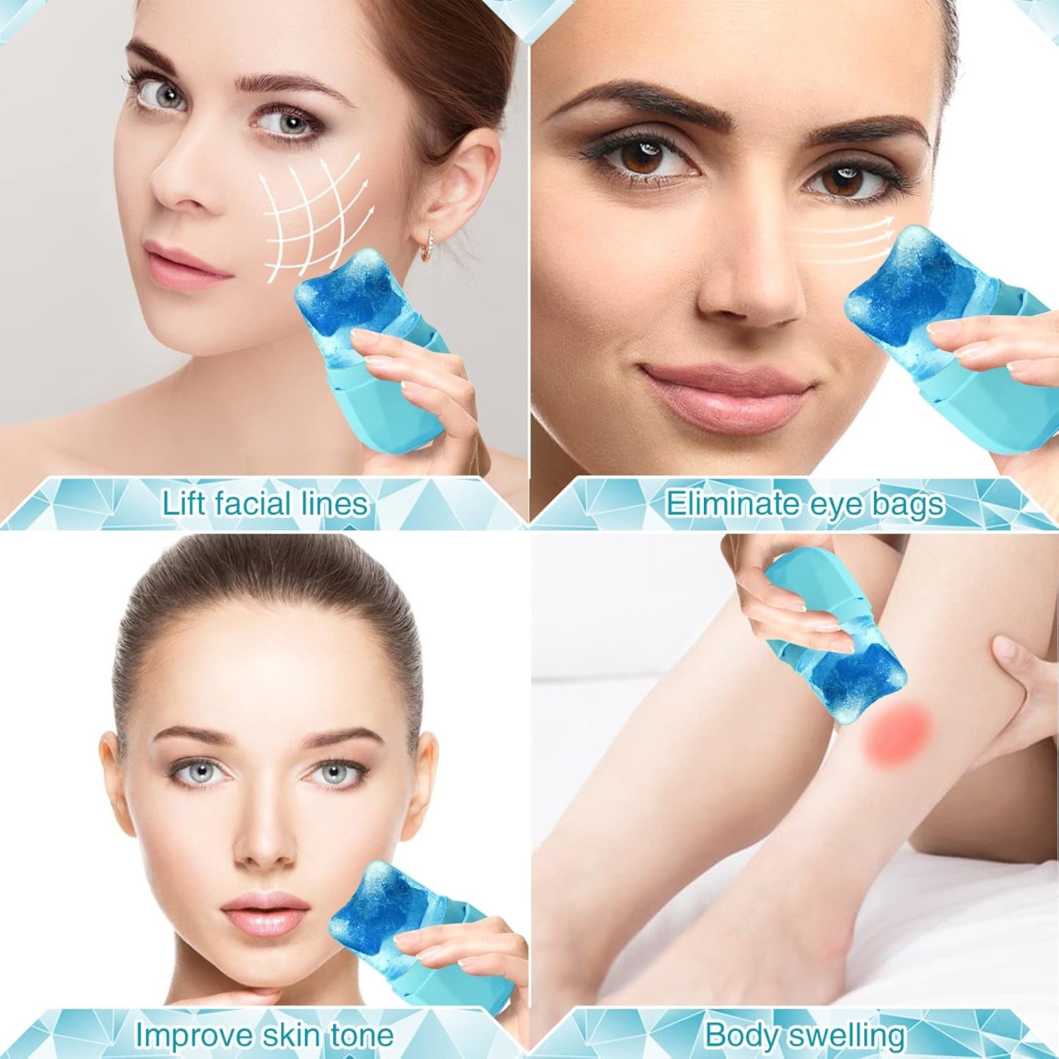 Ice Roller for Face, Ice Facial Roller for Face and Eye, Reusable Silicone Molder Facial Treatment Tools(Blue)