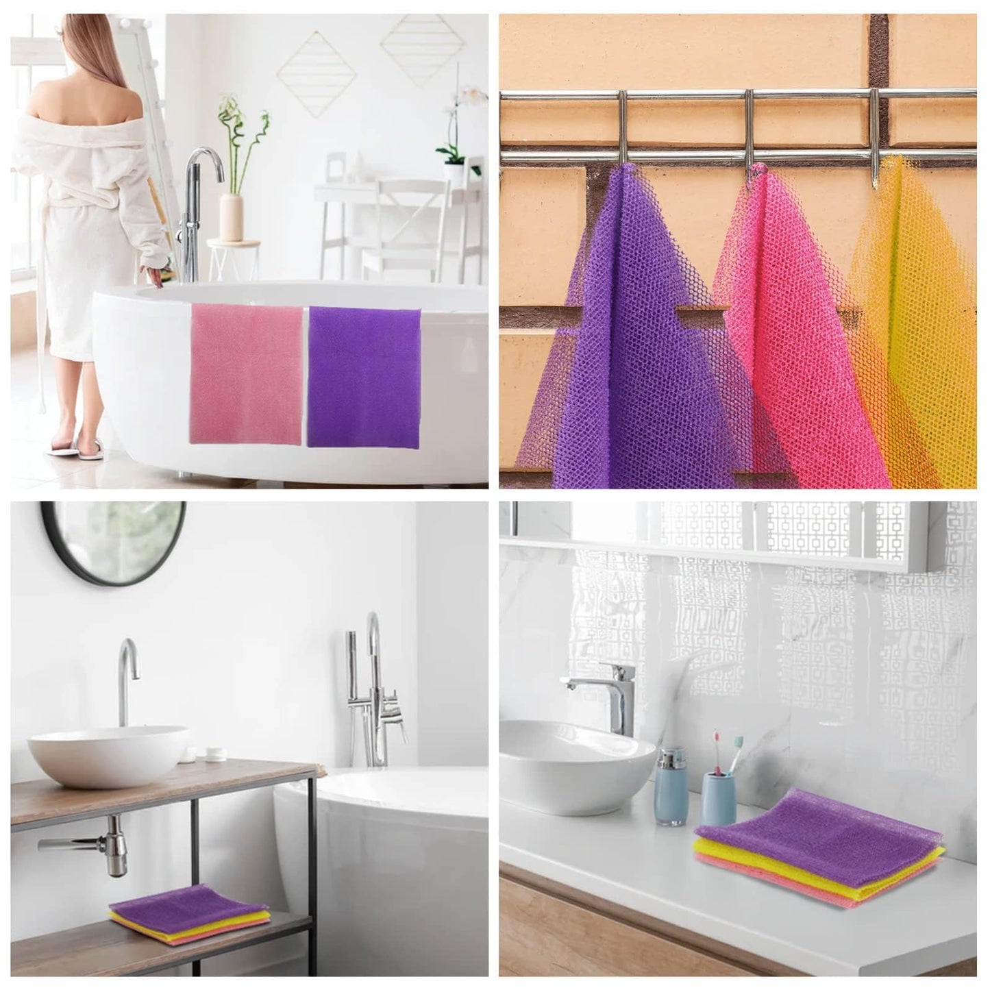 Esponja de baño africana de 3 piezas red africana esponja de baño de red larga exfoliante de ducha exfoliante para la espalda depurador de la piel ideal para uso diario (azul negro blanco roto)