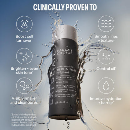 Paula's Choice Skin Perfecting 2% BHA Exfoliante Liquido - Peeling Facial Combate los Puntos Negros, Poros Dilatados, Espinillas y Acne - con Ácido Salicílico - Piel Mixta a Grasa - 118 ml