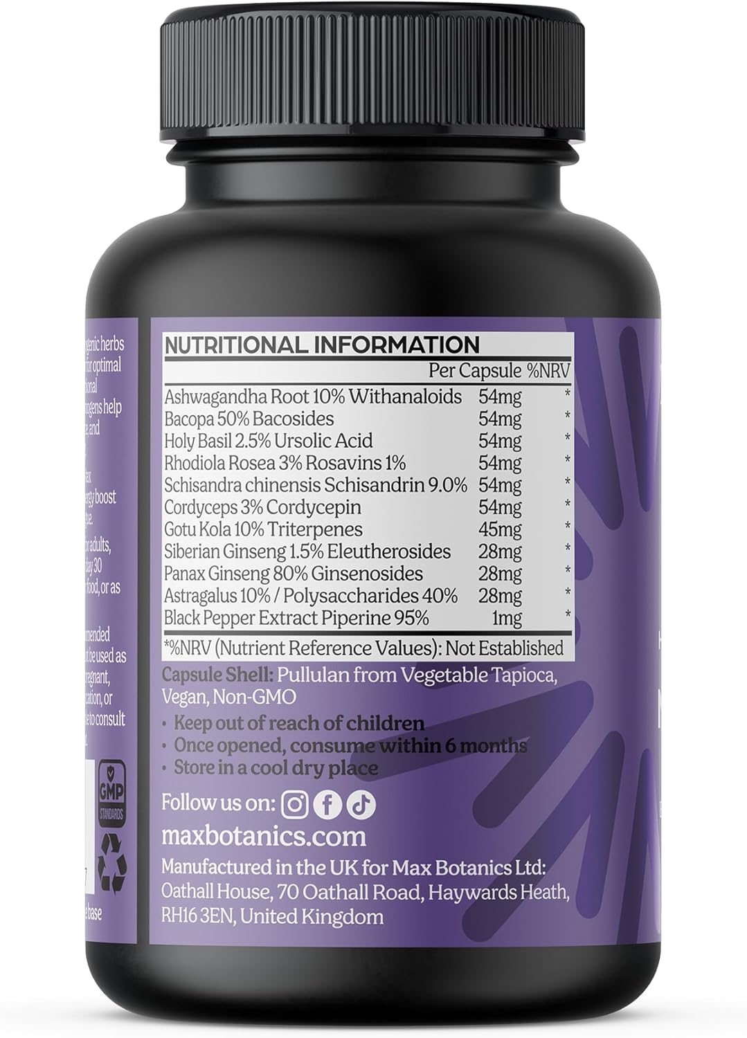 Max Adaptogen 10 Balance, Fatigue, Energy Boost & Stress Support 10-Herb Adaptogen High Strength Mushroom Blend with Ashwagandha, Rhodiola & Ginseng Natural Vegan UK Made (60 Capsules)