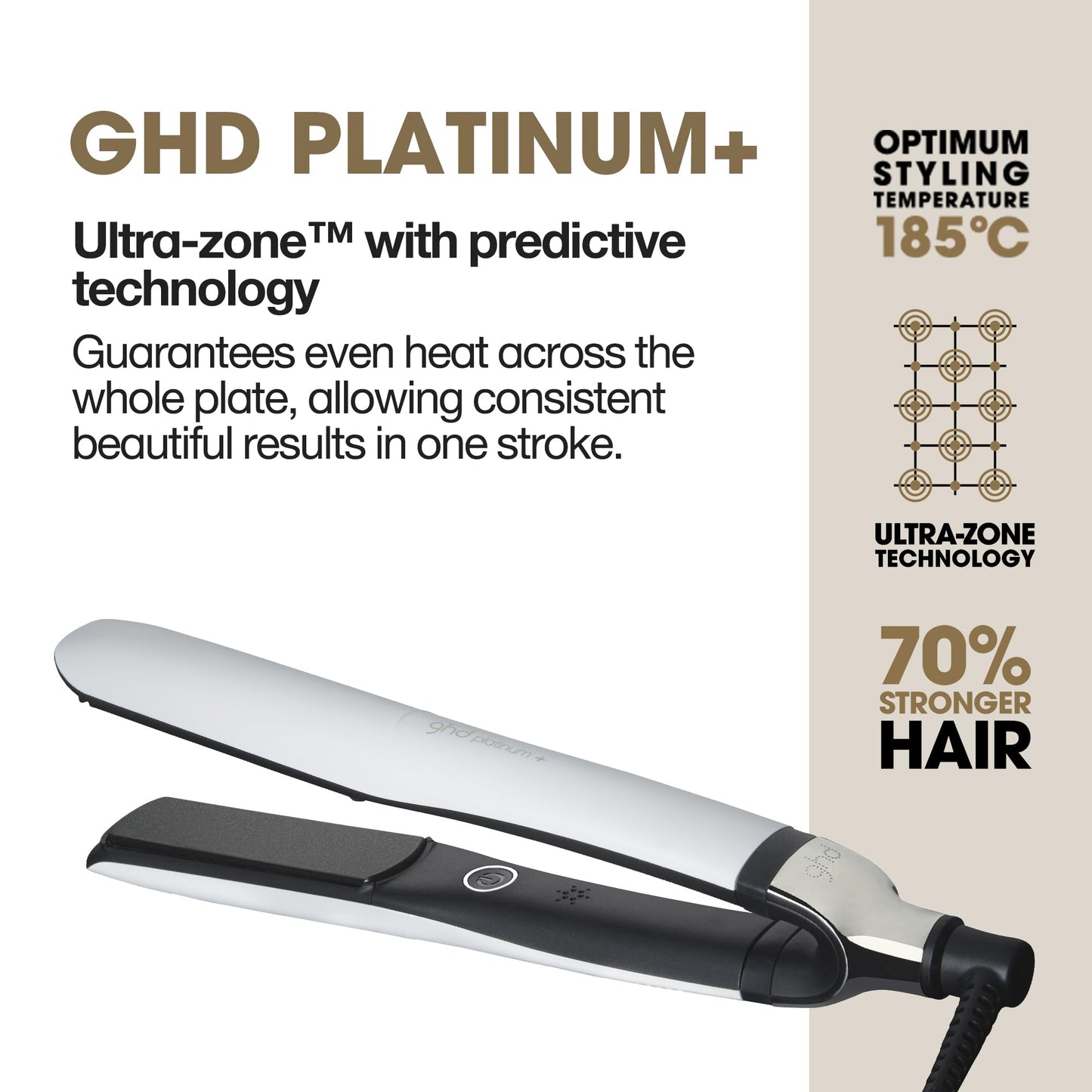 ghd Platinum+ Styler ― 1" Flat Iron Hair Straightener, Professional Ceramic Hair Styling Tool for Stronger Hair, More Shine, & More Color Protection - White