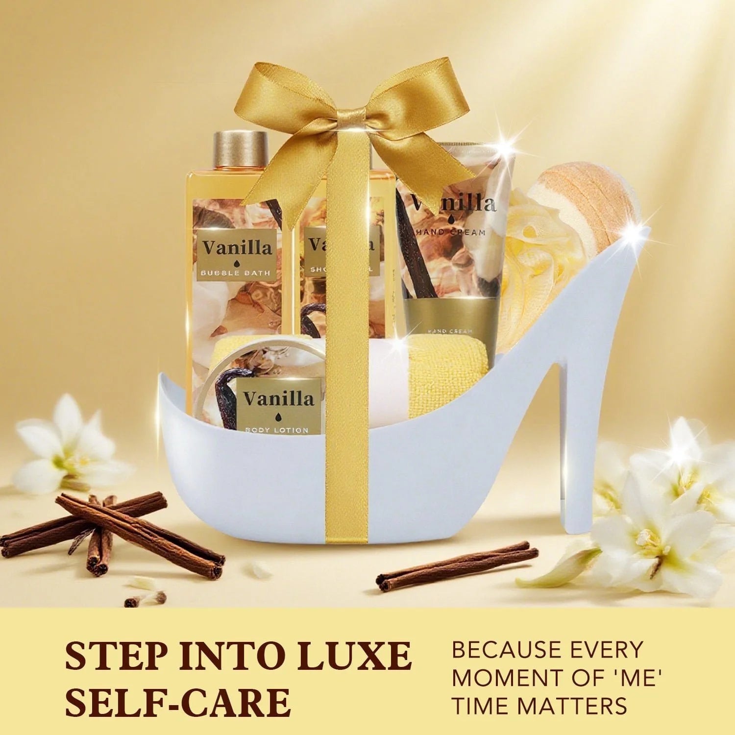 Gift Baskets for Women, 8 Pcs Vanilla Bath Sets Mothers Day Birthday Gift Ideas for Her