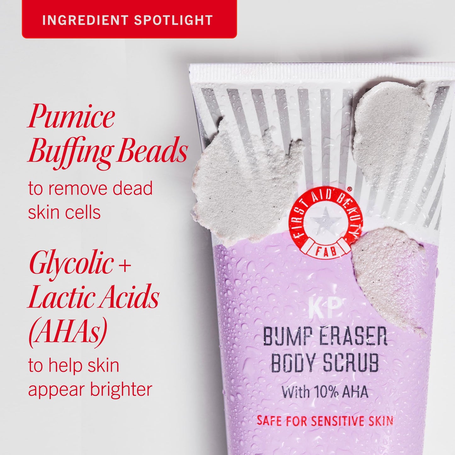First Aid Beauty - KP Bump Eraser Body Scrub with 10% AHA, Keratosis Pilaris Skin Exfoliator with Glycolic and Lactic acids, Helps Reduce Chicken Bumps, Safe for Sensitive Skin, 2 oz