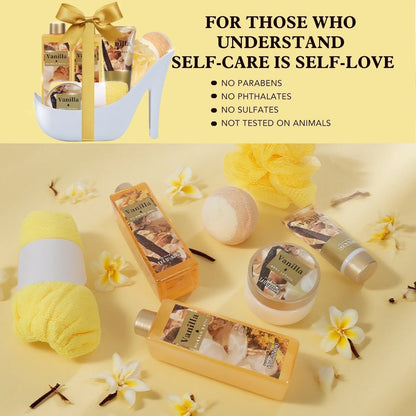 Gift Baskets for Women, 8 Pcs Vanilla Bath Sets Mothers Day Birthday Gift Ideas for Her