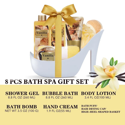 Gift Baskets for Women, 8 Pcs Vanilla Bath Sets Mothers Day Birthday Gift Ideas for Her