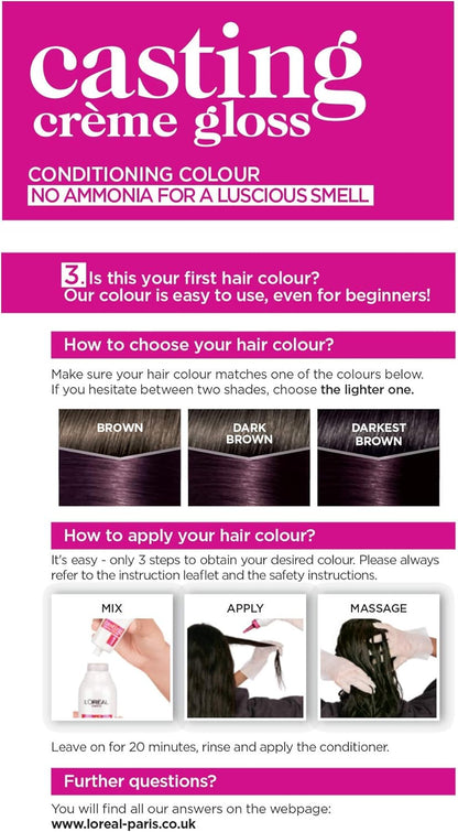 L'Oréal Paris Casting Crème Gloss Semi-Permanent Hair Dye, Ammonia-Free Formula & Honey-Infused Conditioner, Glossy Finish, Colour for up to 28 Shampoos, Pack of 3, Colour: 316 Plum