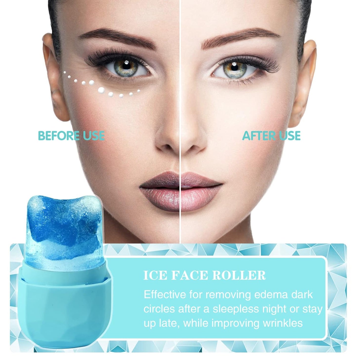 Ice Roller for Face, Ice Facial Roller for Face and Eye, Reusable Silicone Molder Facial Treatment Tools(Blue)