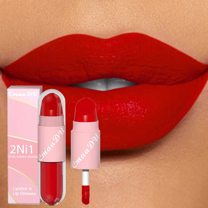 18 Colors 2 in 1 Matte Lipstick Liquid Purple Lip Glaze Double Head Lip Makeup Lasting Waterproof Velvet Sexy Dark Red Lipsticks