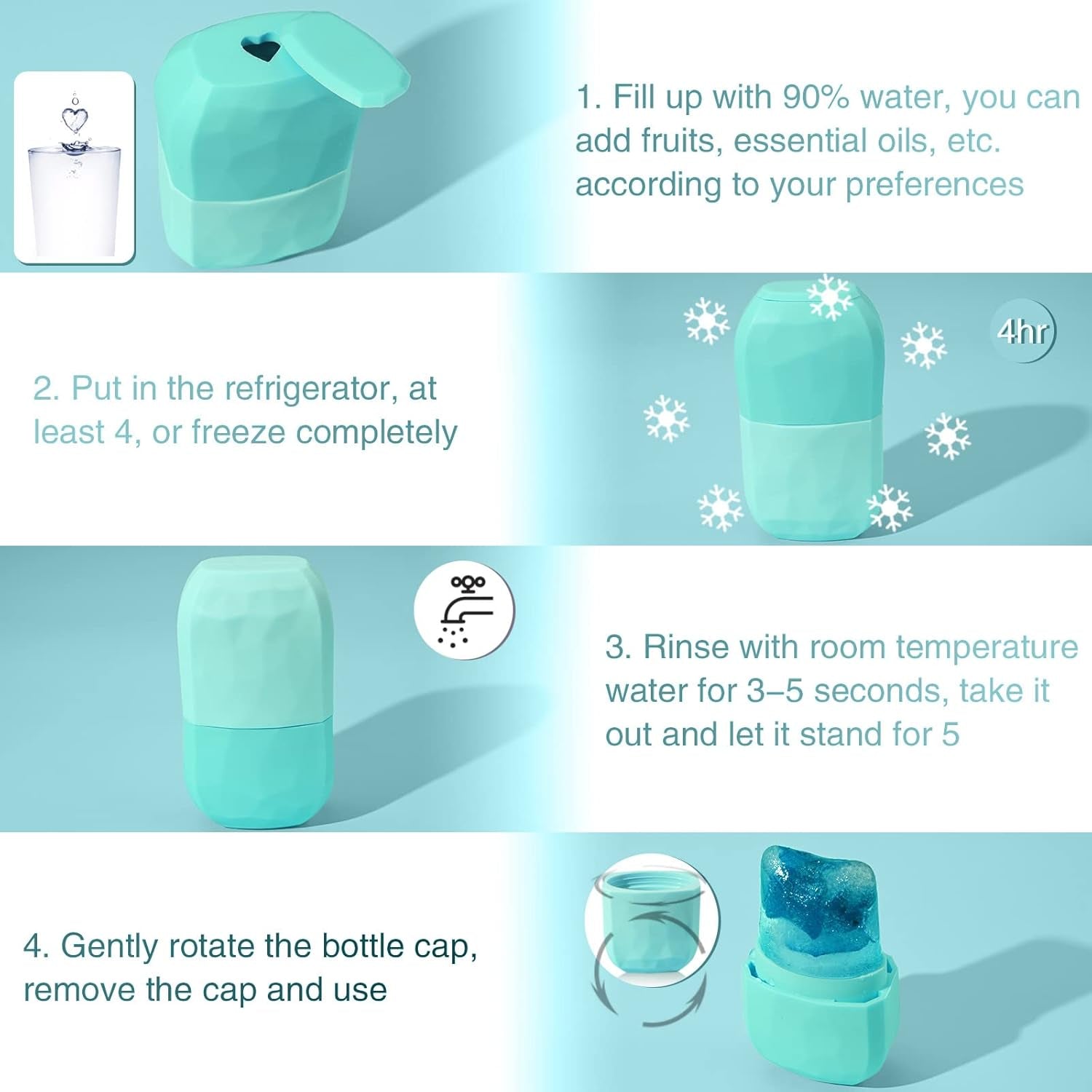 Ice Roller for Face, Ice Facial Roller for Face and Eye, Reusable Silicone Molder Facial Treatment Tools(Blue)